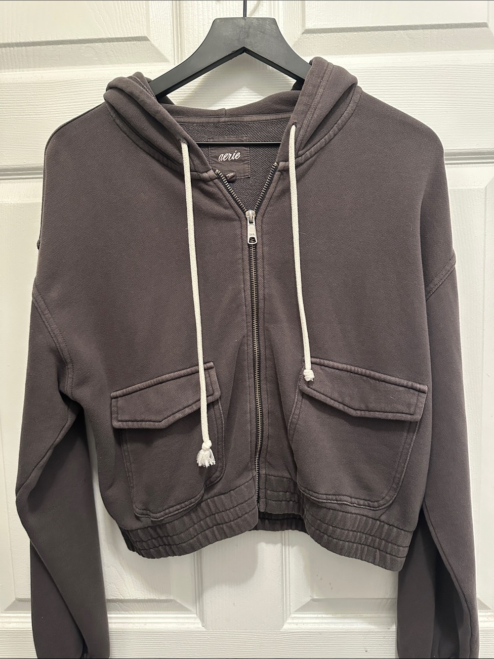 aerie Charcoal Cropped Zip Hoodie